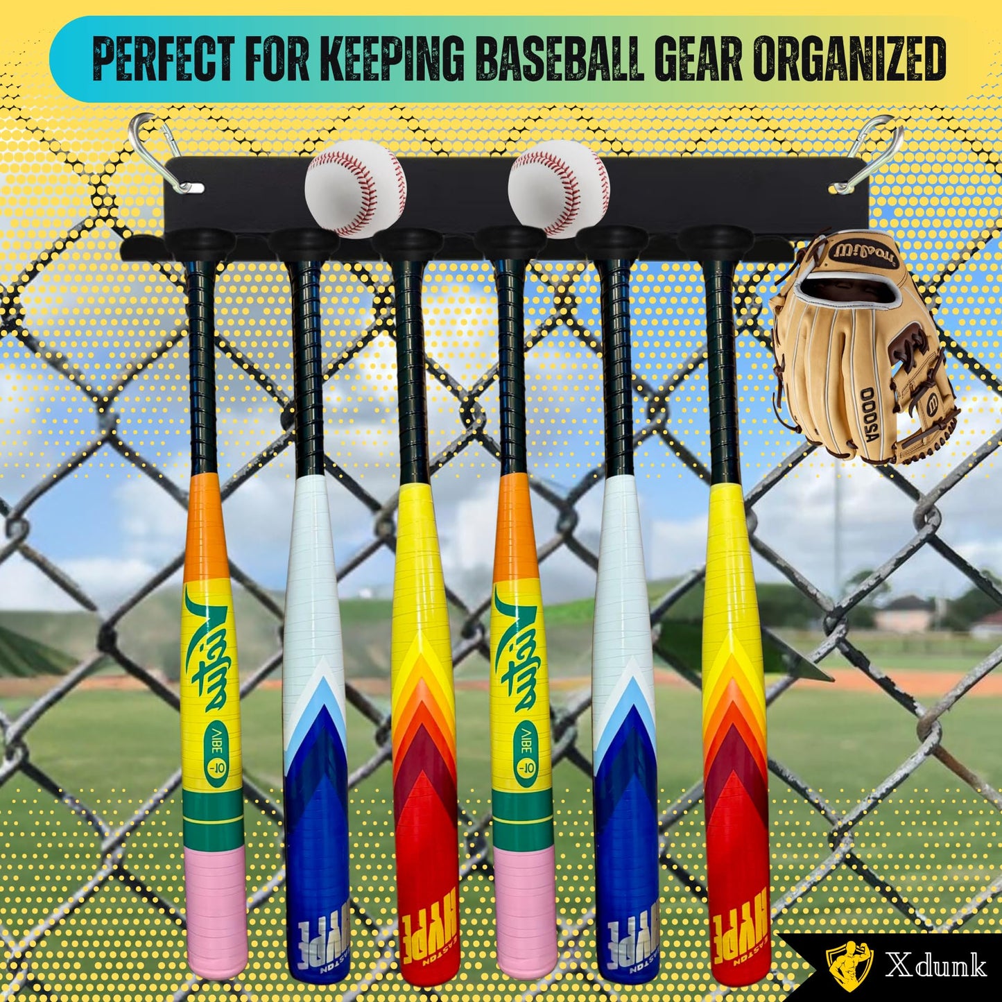2-in-1 Gym Storage Rack + Jump Rope, Baseball bat wall mount, Gym organization for home gym, Bat holder wall mount, Baseball bat holder for wall, Home gym storage rack, Gym equipment storage, Bat holder, Bat holder for dugout fence, Gym organization, Weig