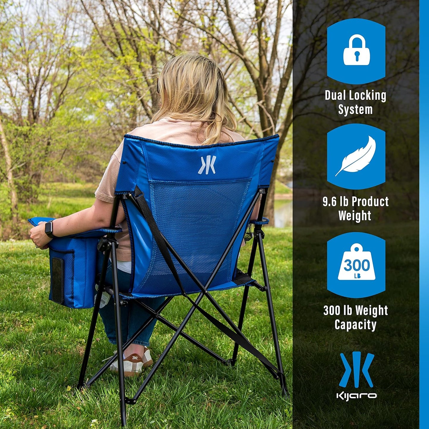 Kijaro Enjoy Versatile Folding Sports, Outdoor Chair & Lawn Chair, Dual Lock Feature, Maldives Blue (Hard Arm)