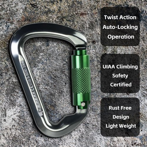 SEPEAK UIAA CE 30kN Climbing Carabiner Clips, Professional Heavy Duty Twist Locking Carabiners for Climbing,Mountaineering, Rappelling, Camping, Hiking, Swings, Large D Ring Hooks