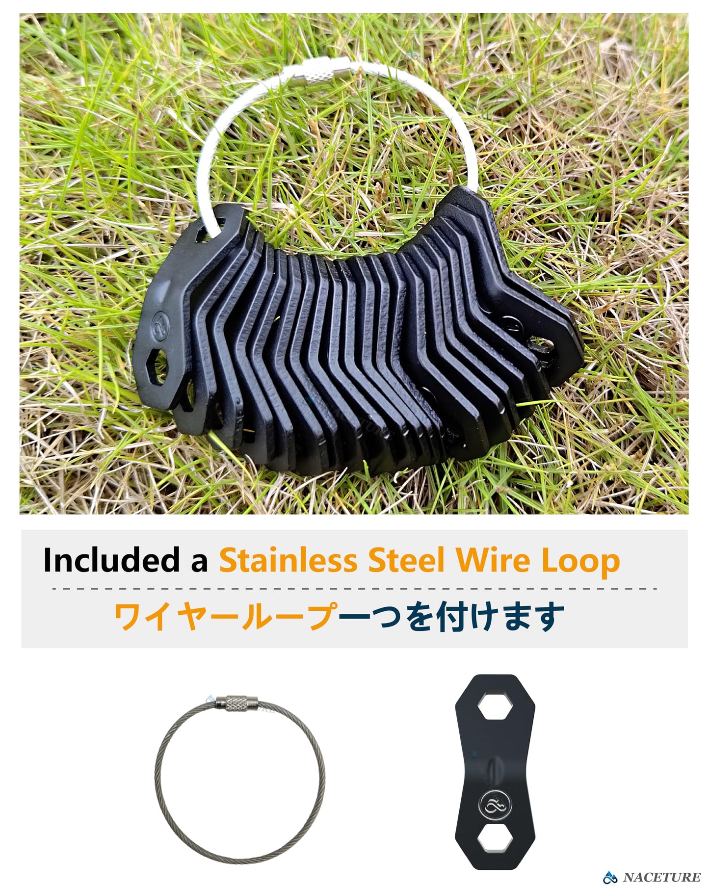 NACETURE Aluminum Alloy Rope Tensioner Camping Tent Guyline Cord Adjuster Camping of Gear for Camping, Hiking, Backpacking Ultralight Tent Stakes Guy Lines Tensioner Tent Cord (Black 20 Pack)