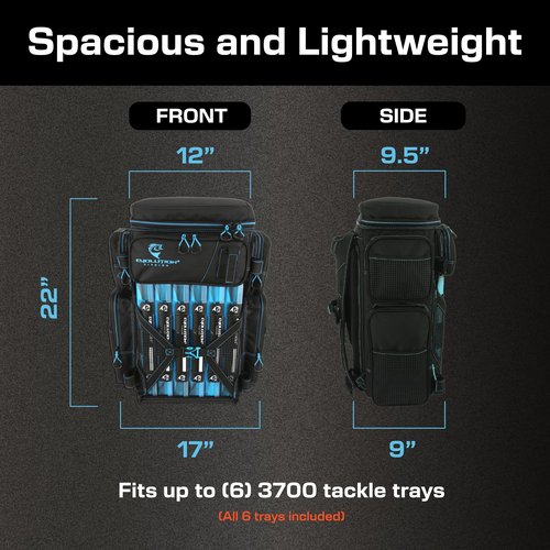 Evolution Fishing Drift Series 3700 Tackle Backpack with QuikLatch System & 2 Rod Holders – Blue, Heavy Duty Fishing Backpack w/ 6 Tackle Trays
