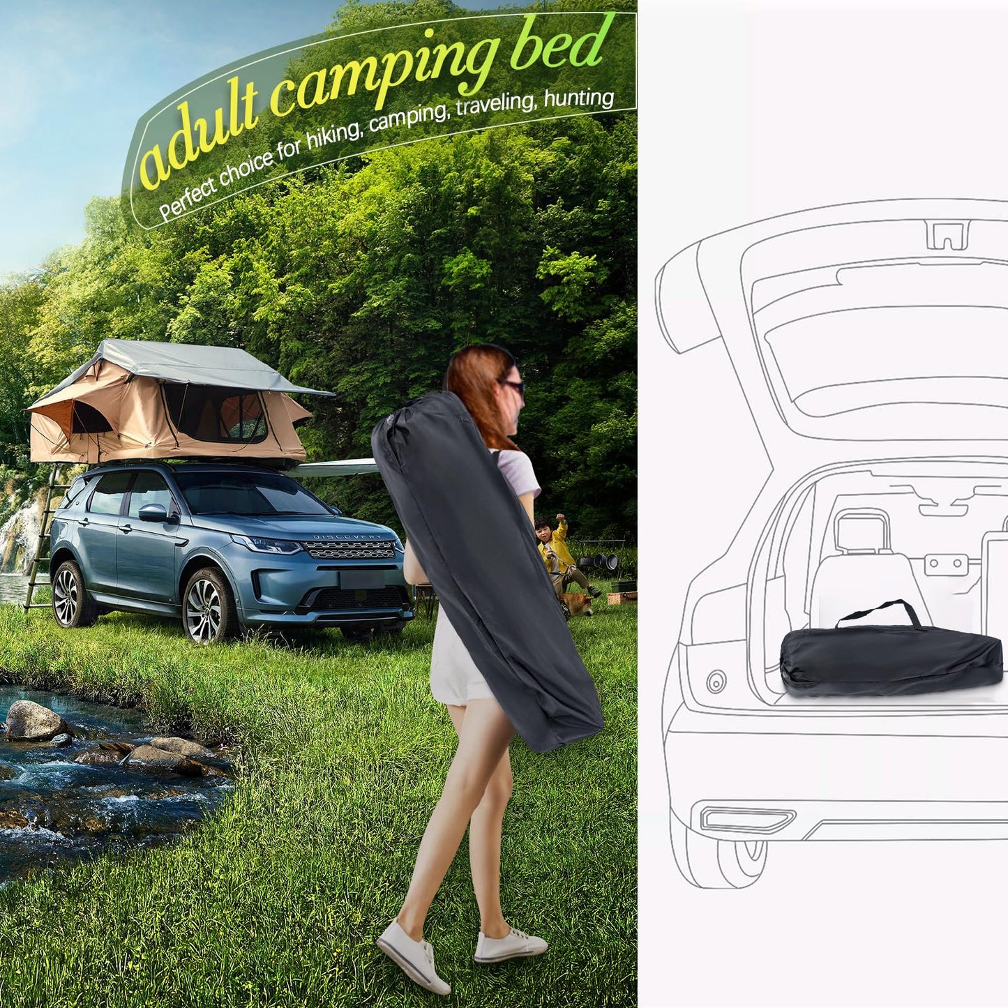 KAKO Folding Camping Cot, Heavy Duty 600 Lbs Portable Bed for Adults, Camping Beds with Carry Bag, Grey