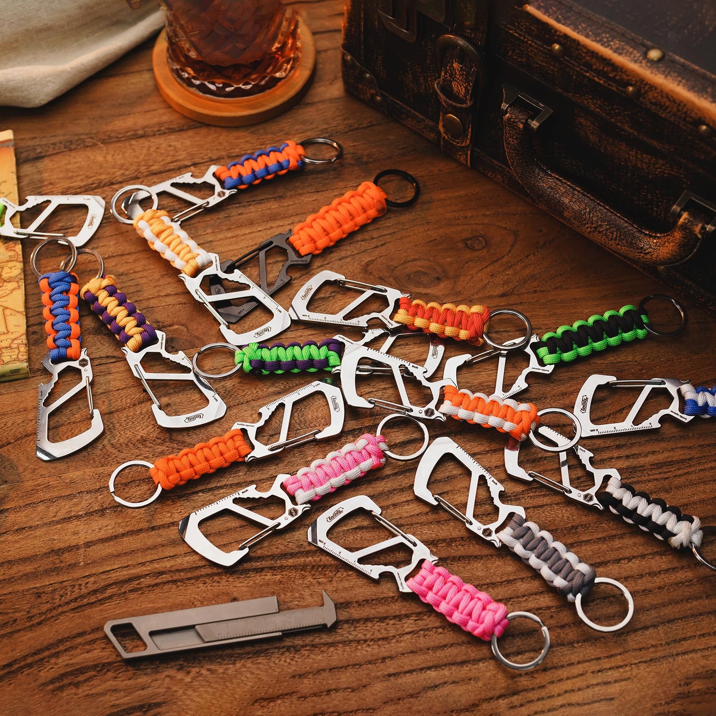 KeyUnity KC00 Paracord Keychain Carabiner Clip, 550 Parachute Lanyard Multitool for Outdoor, Backpacks, Men & Women (Orange)