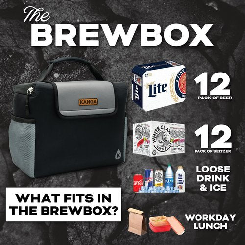 anga Softside Cooler Insulated Lunch Box - 4 Layer Insulation Drink Cooler for Food, Snacks, Can Beer and Seltzers - Leak Proof and Durability Tested - Kanga Brew Box (Midnight)