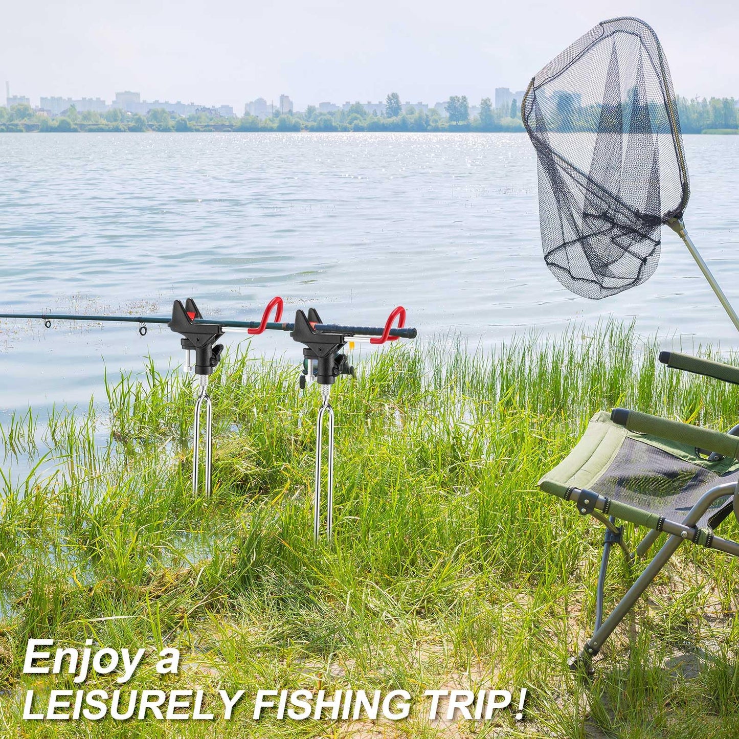 Lenwen 4 Pieces Fishing Rod Holders for Bank Fishing Upgraded Stainless Steel Fishing Pole Holders 360 Degree Adjustable Fishing Rod Stand for Men Father Beach Fishing Equipment Birthday Gift
