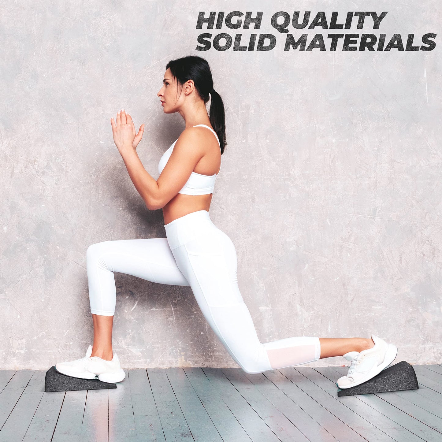 DNC Essentials Squat Wedge 3-Piece Set - Sturdy Squat Wedges with Carry Bag and Band - Multipurpose Squat Wedge Block 3-Pack - Calf Raise Workout Slant Board for Heel Elevated Squats, Yoga – Black