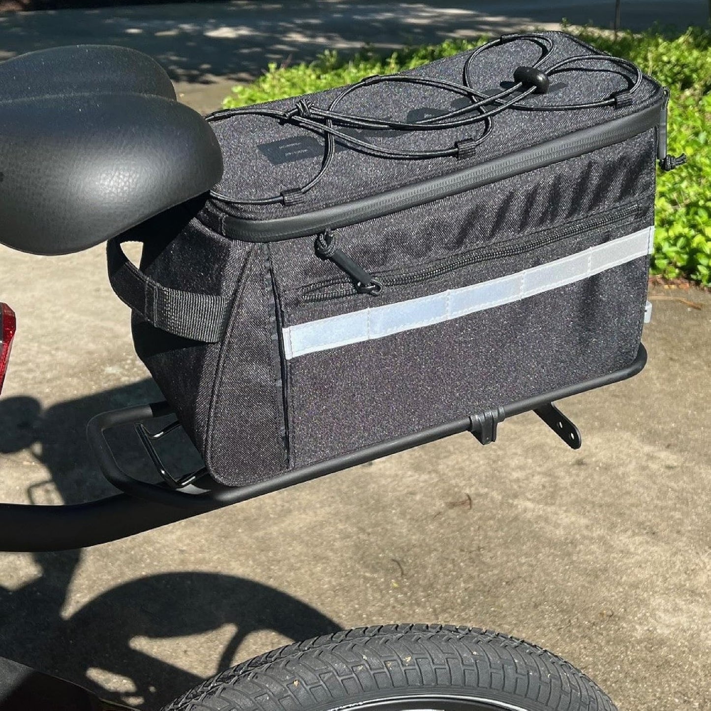 BiKase Big Momma Bike Trunk Bag - Universal Fit Medium Rear Rack Bag with Side Pockets, Top Bungee, Mesh Pocket, Key Holder & Reflective Accents - Spacious Bicycle Rack Bag for Ebikes & Bicycles