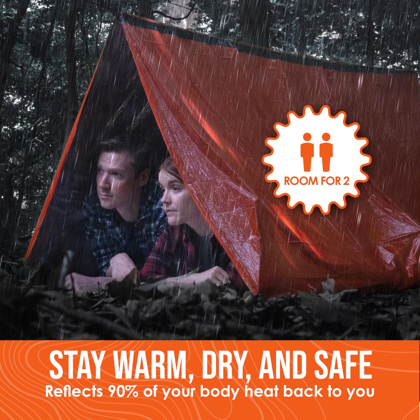 Go Time Gear Emergency Camping Tent - 2-Person Orange - Lightweight Waterproof Shelter for Camping & Hiking - Includes 120 dB Whistle & Paracord - Survival Kit Shelter for Hiking Gear