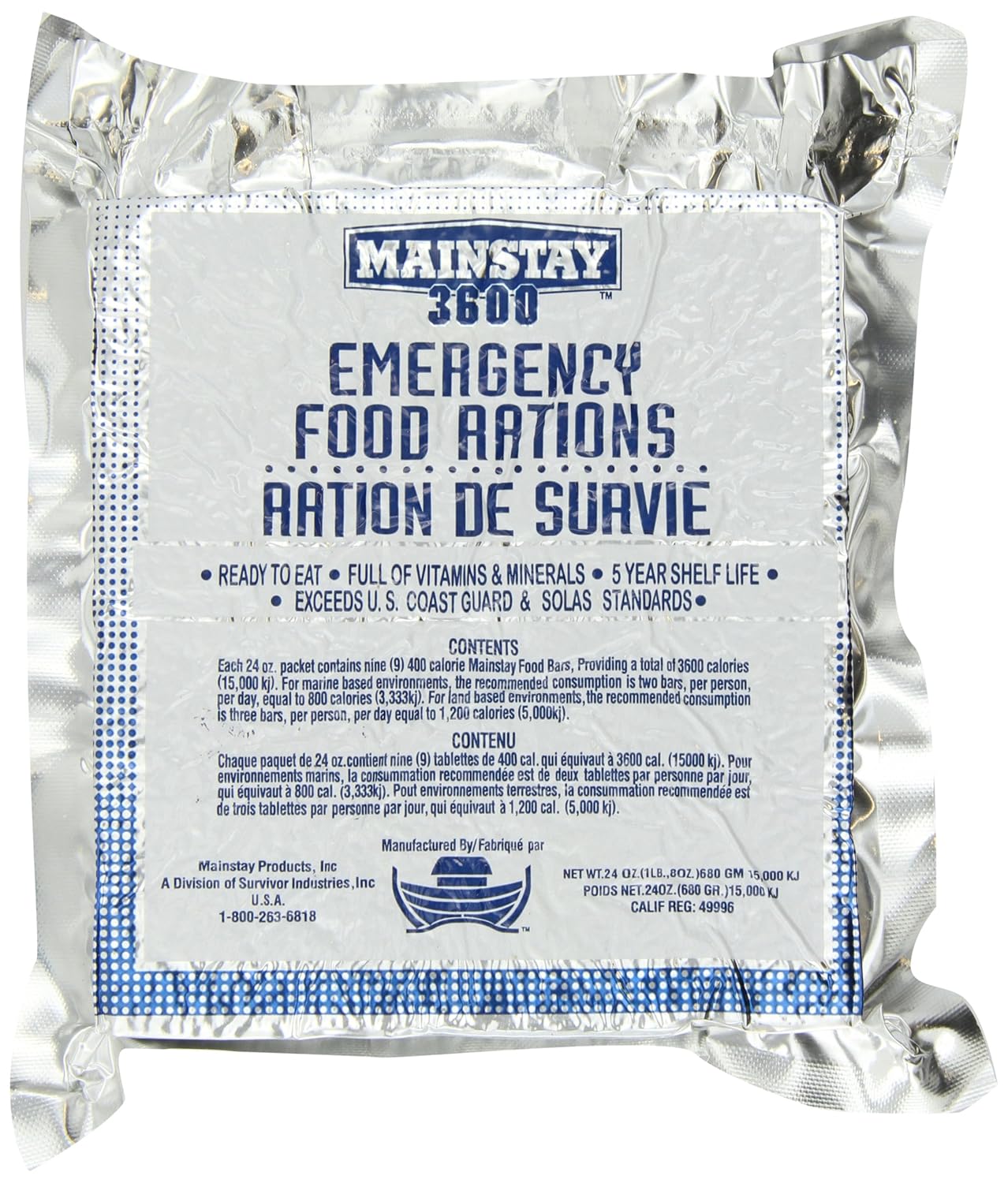 Mainstay Emergency Food Rations - Case of 10 Packs