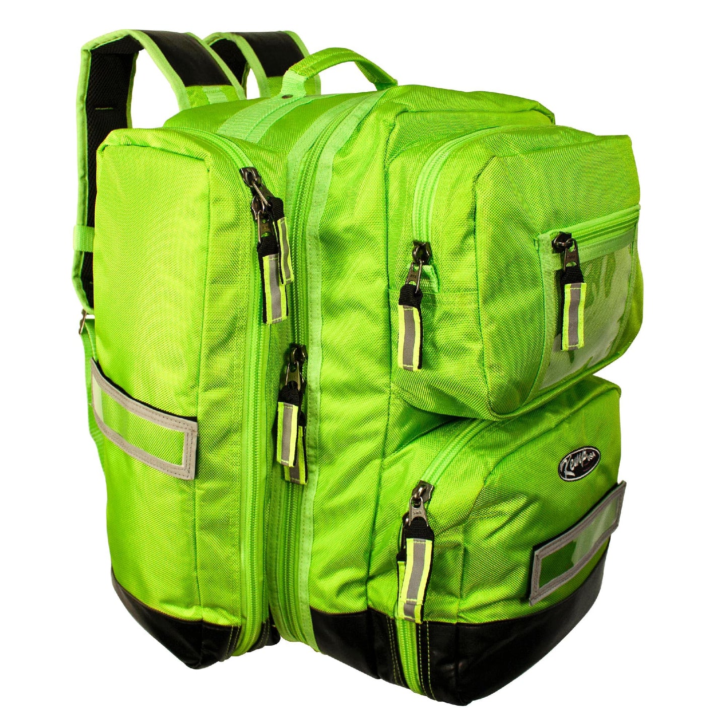 Kemp USA Ultimate EMS Backpack - Emergency Supplies - EMT Bag Fits BLS/ALS Equipment and D Tank Oxygen Cylinder - Multiple Grab Points, Chest & Waist Support Straps & Color-Coded Pouches (Neon Green)