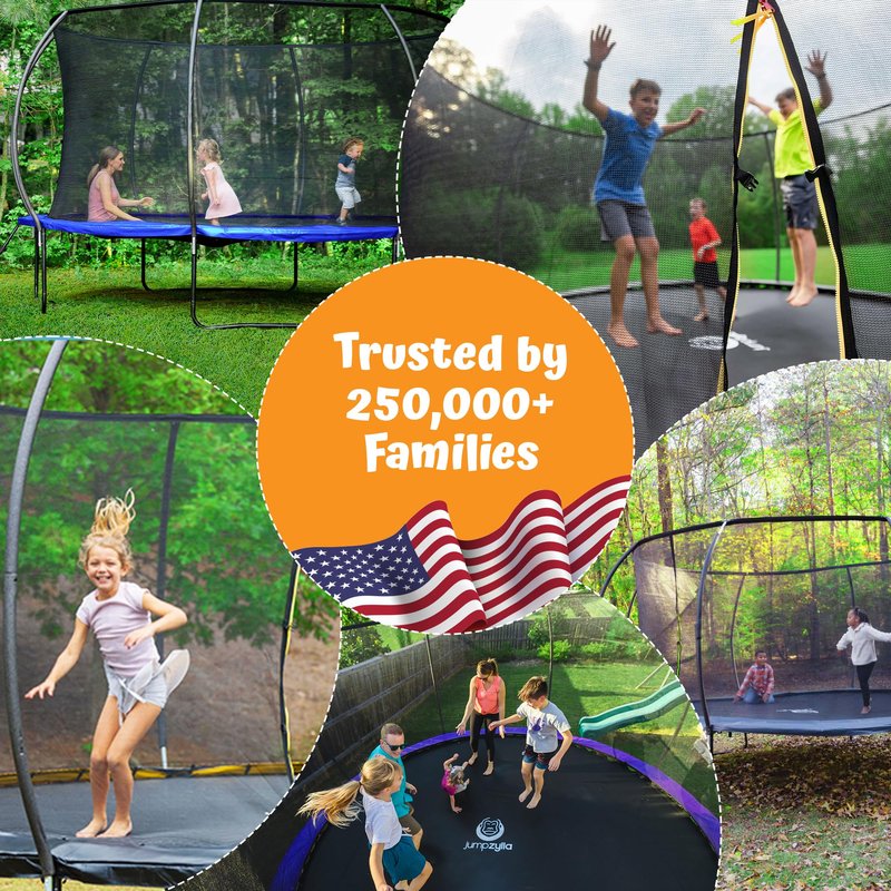 JUMPZYLLA Trampoline Outdoor 8FT 10FT 12FT 14FT 15FT 16FT with Enclosure and Ladder, ASTM Approved Recreational Trampoline for Kids and Adults, Anti-Rust Coated Frame (Pink, 14FT)