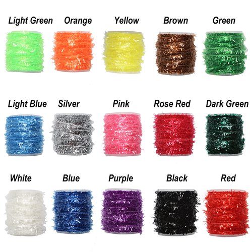 Tinsel Chenille Line Crystal Flash Line 15 Spools Multi Colors Fly Fishing Tying Material Total 150M for Bugs Flies
