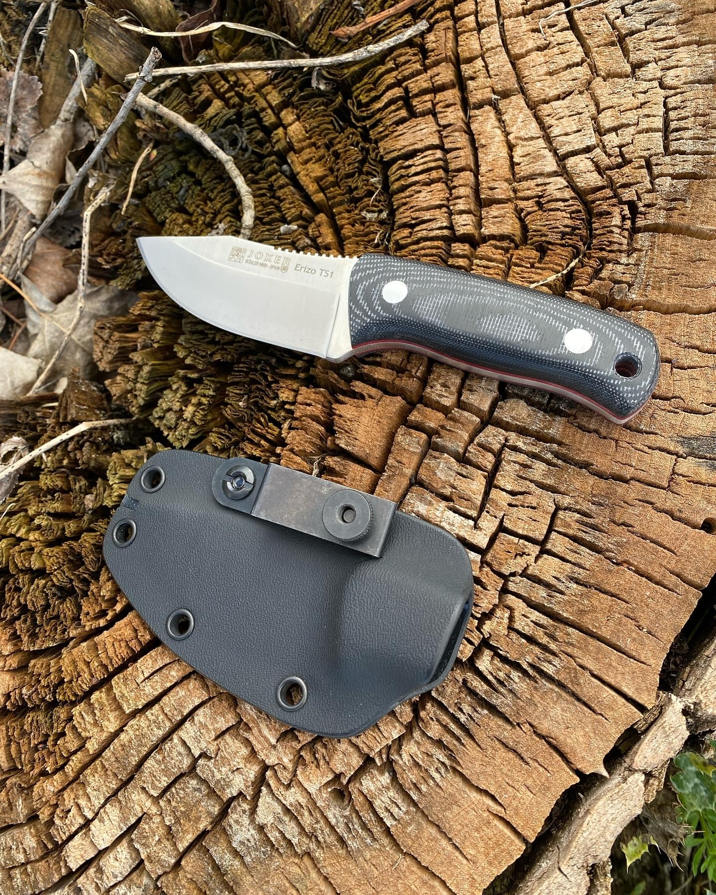 Joker "Erizo TS1 Sports Survival Knife, 2.95-inch Blade, Includes Kydex Sheath, 550 Paracord, Fishing, Hunting, Camping, and Hiking Tool (BLACK MICARTA, KYDEX SHEATH + FireStarter)