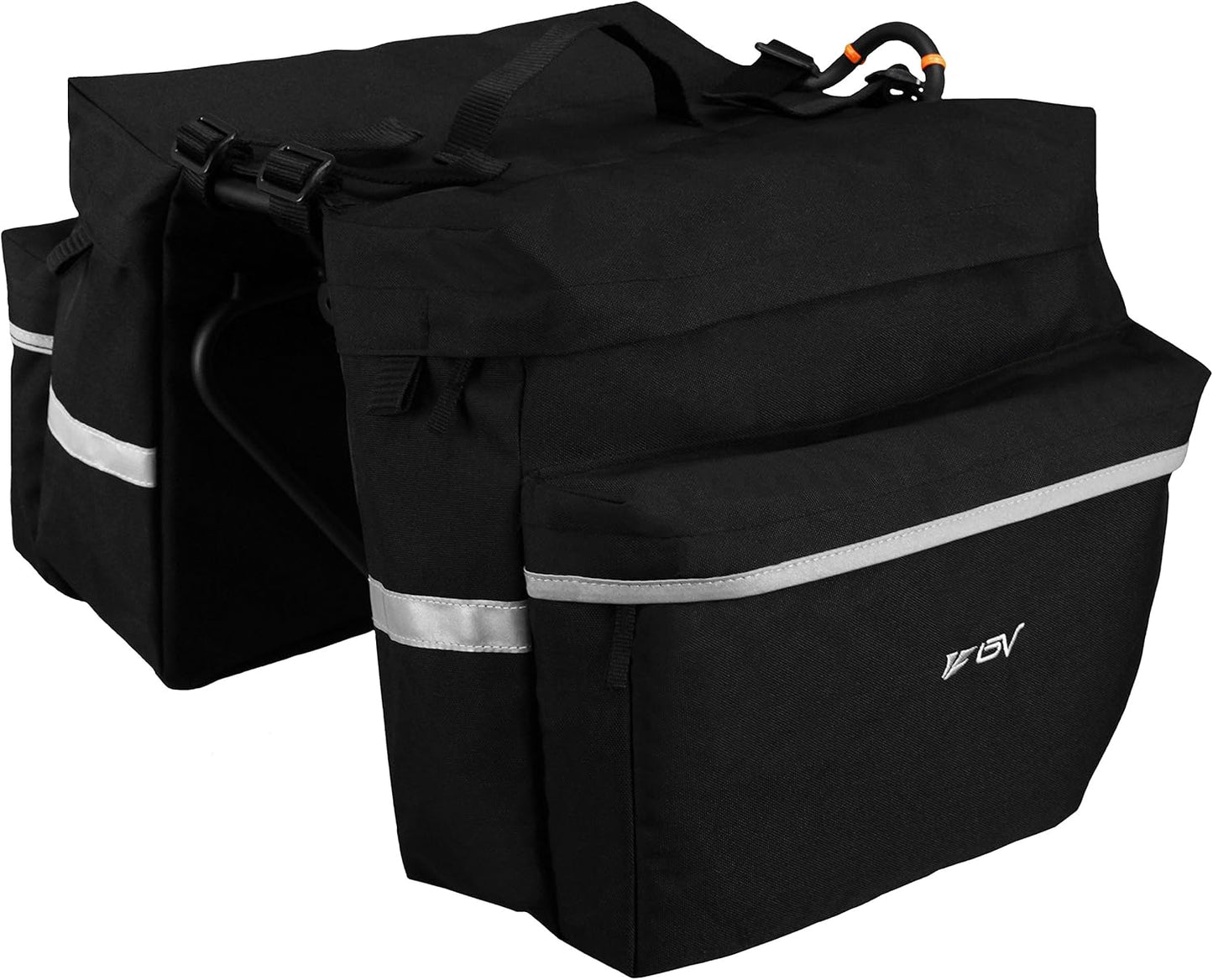 BV 26L Rear Bike Bag - Bike Saddle Bag with 4 Zippered Compartments & Adjustable Hooks - Water-Resistant Bike Bags for Bicycles with Reflective Trim, Taillight Hanger & Handle - Fits Most Racks