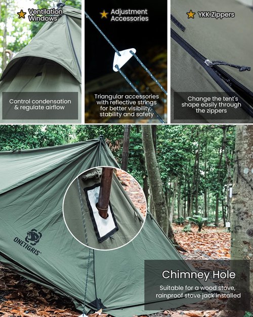 ROC Shield Canvas Hot Tent, Fire-Retardant Bushcraft Shelter with Tent Poles/Rain Cap