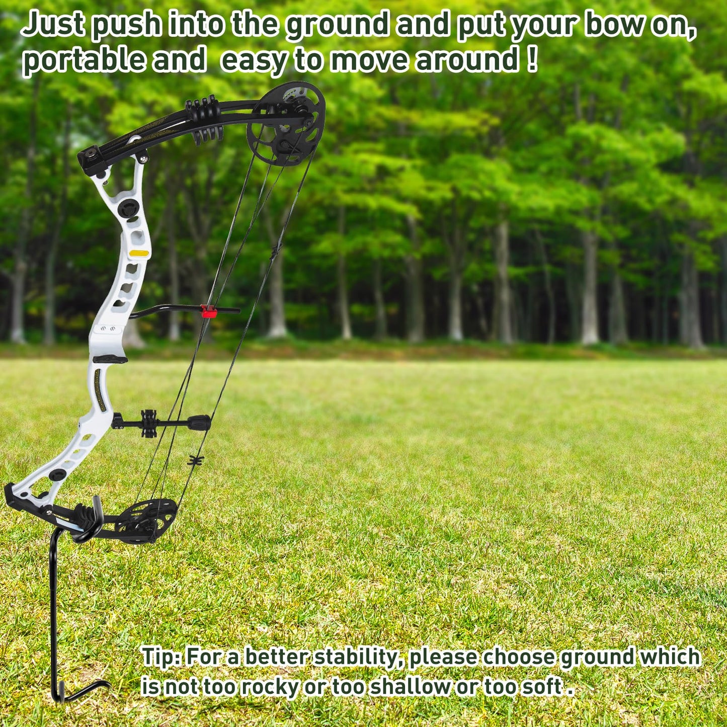 2 Pack Ground Bow Holder, Rustproof Hunting Ground Blind Bow Holder with Self-Adhesive CamouflageTape Rubber Coated Compound Bow Holder Versatile Archery Ground Stake Bow Stand for Hunting Practice
