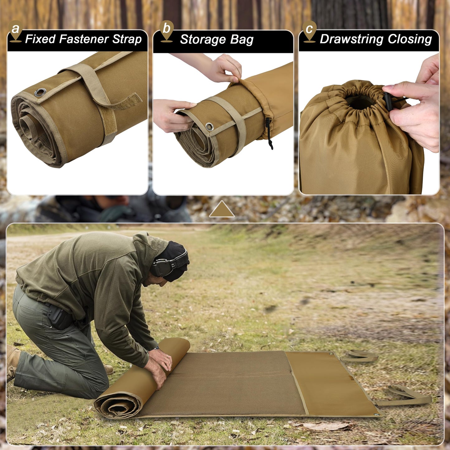 JIPIMON Shooting Mat with Tactical Water Resistant Carrying Bag, Extra Large Prone Padded Portable Roll Up Shooting Mats (Tan)