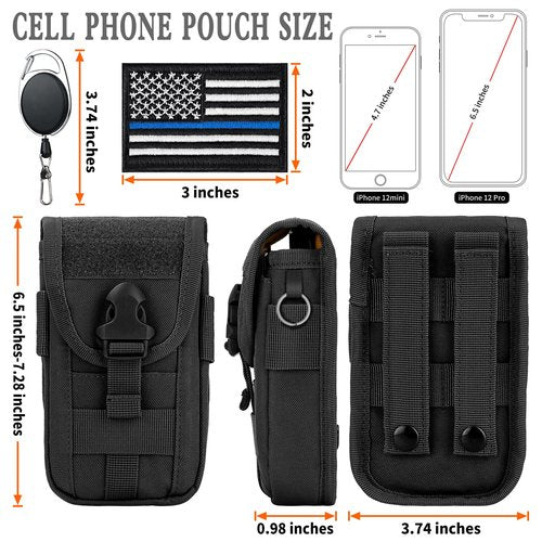 bvya Tactical Molle Phone Pouch, Smartphone Waist Belt Holster Buckle Closure EDC Utility Card Holder with Flag Patch Badge Holder for iPhone 15 Pro Max/14 Pro Max/13 Pro Max