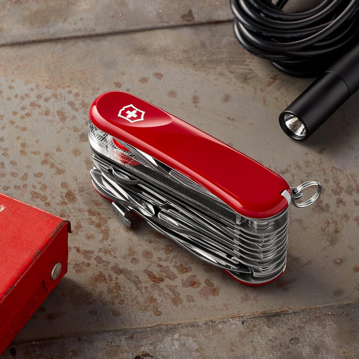 Victorinox Evolution S54 Tool Chest Plus Swiss Army Knife, 32 Functions, Swiss Made Pocket Knife with Large Blade, Screwdriver and Reamer - Red