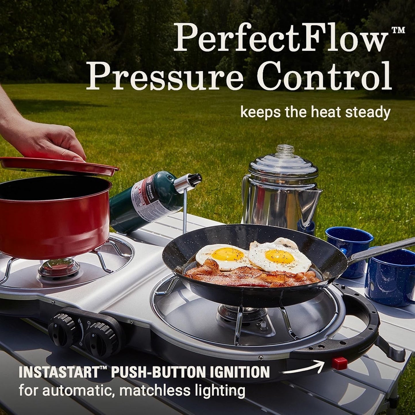 Coleman Fold ‘N Go 2-Burner Propane Stove, Dual Adjustable Burners with 20,000 BTUs of Power & InstaStart Ignition, Great for Camping, Tailgating, Grilling, & More
