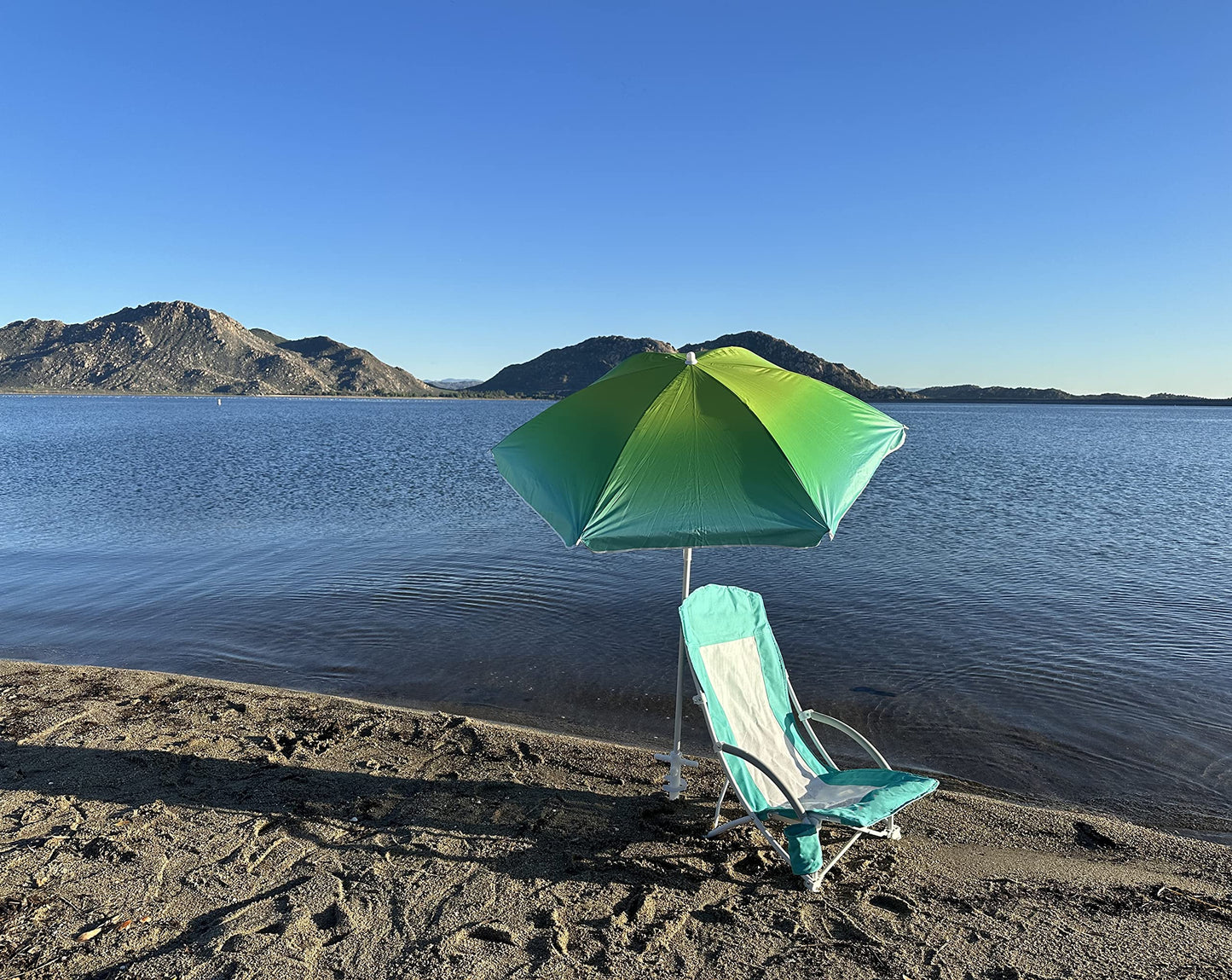 WGOS Beach Chair Beach Folding Chair for Adults Camping Chair High Back with Umbrella and Cooler Bag, Huge Shade, Portable & Lightweight for Beach, Outdoor, Camping (2, Bright Blue w/Hint Green)