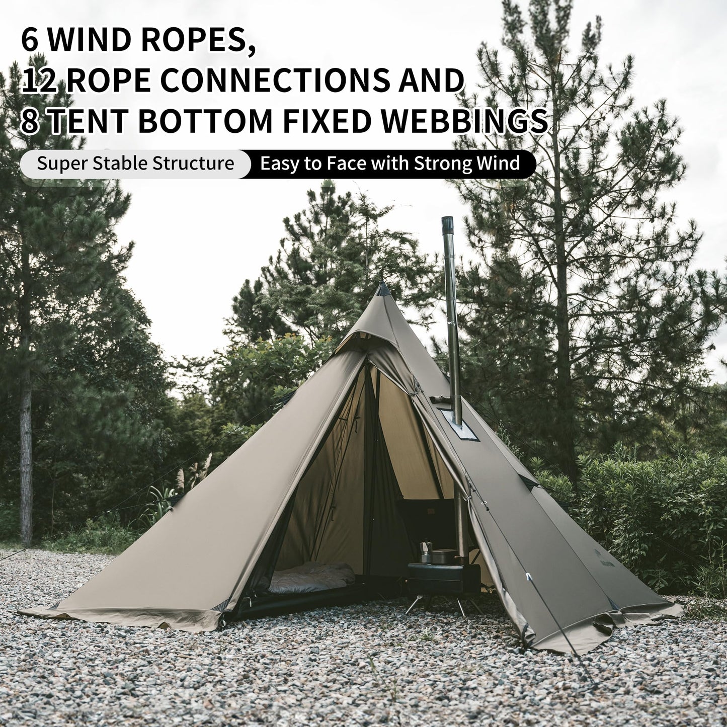 Naturehike Ranch Fire Teepee Tent, 4 Season Hot Tent with Stove Jack, Windproof Waterproof Cold Weather Winter Tents for Camping