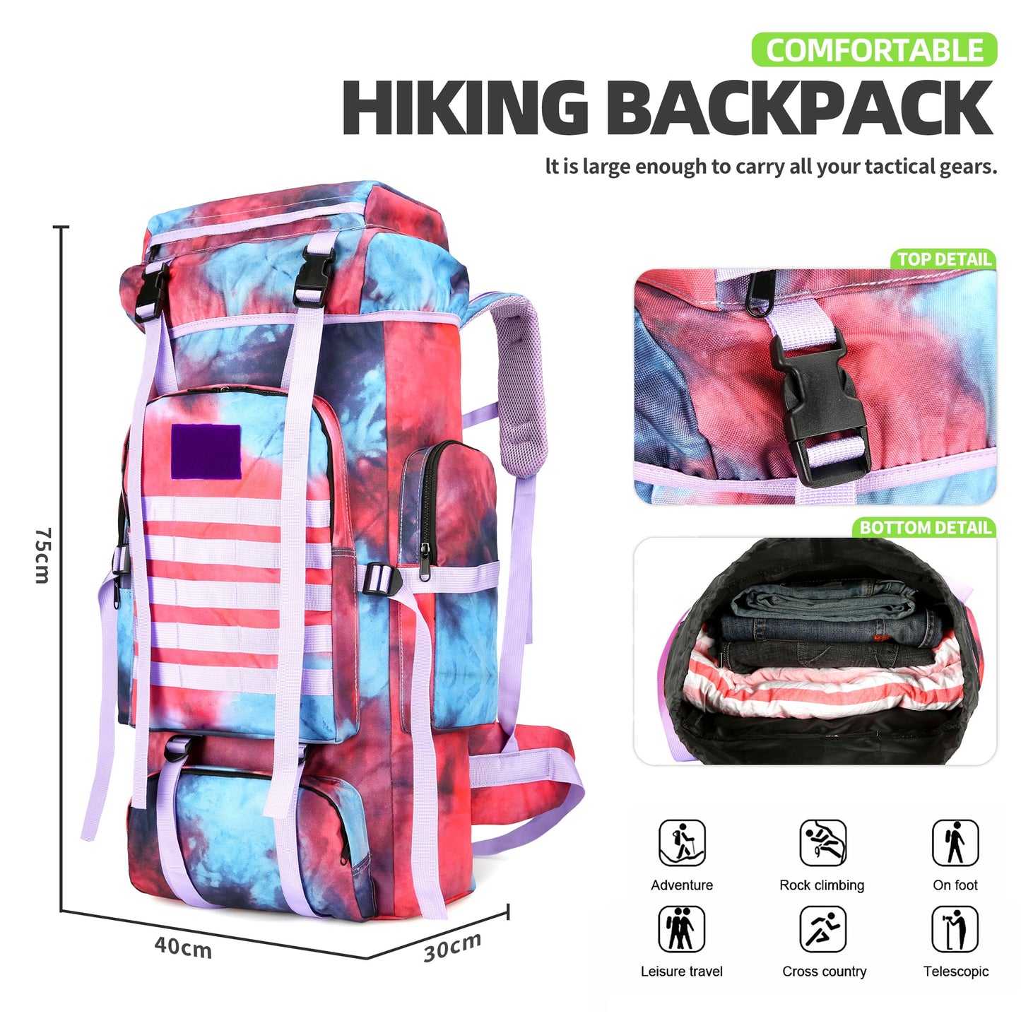 King'sGuard Military Tactical Backpack 70L Trekking Backpack Men Assault Pack Tactical Pack Rucksack For Camping Hiking Outdoor Sports Travel (Nebula Camo)