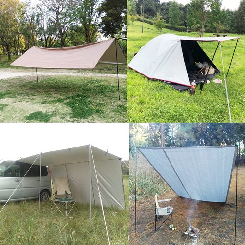 Tent Poles Adjustable Tarp Poles Steel Rods for Tarp Canopy Camping Replacement Set of 2 +Pegs & Reflective Ropes (Black)