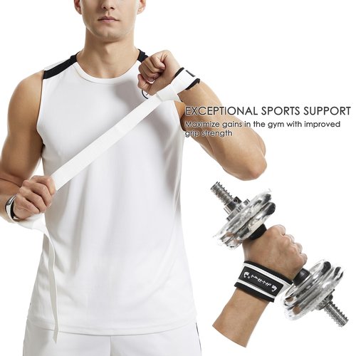 HiRui Premium Cotton Lifting Wrist Straps 25" Deadlift Straps with Upgraded Neoprene Padding & Anti-Skid Silicone Array, Maximum Hand Grip Support for Weightlifting, Strength Training (White)