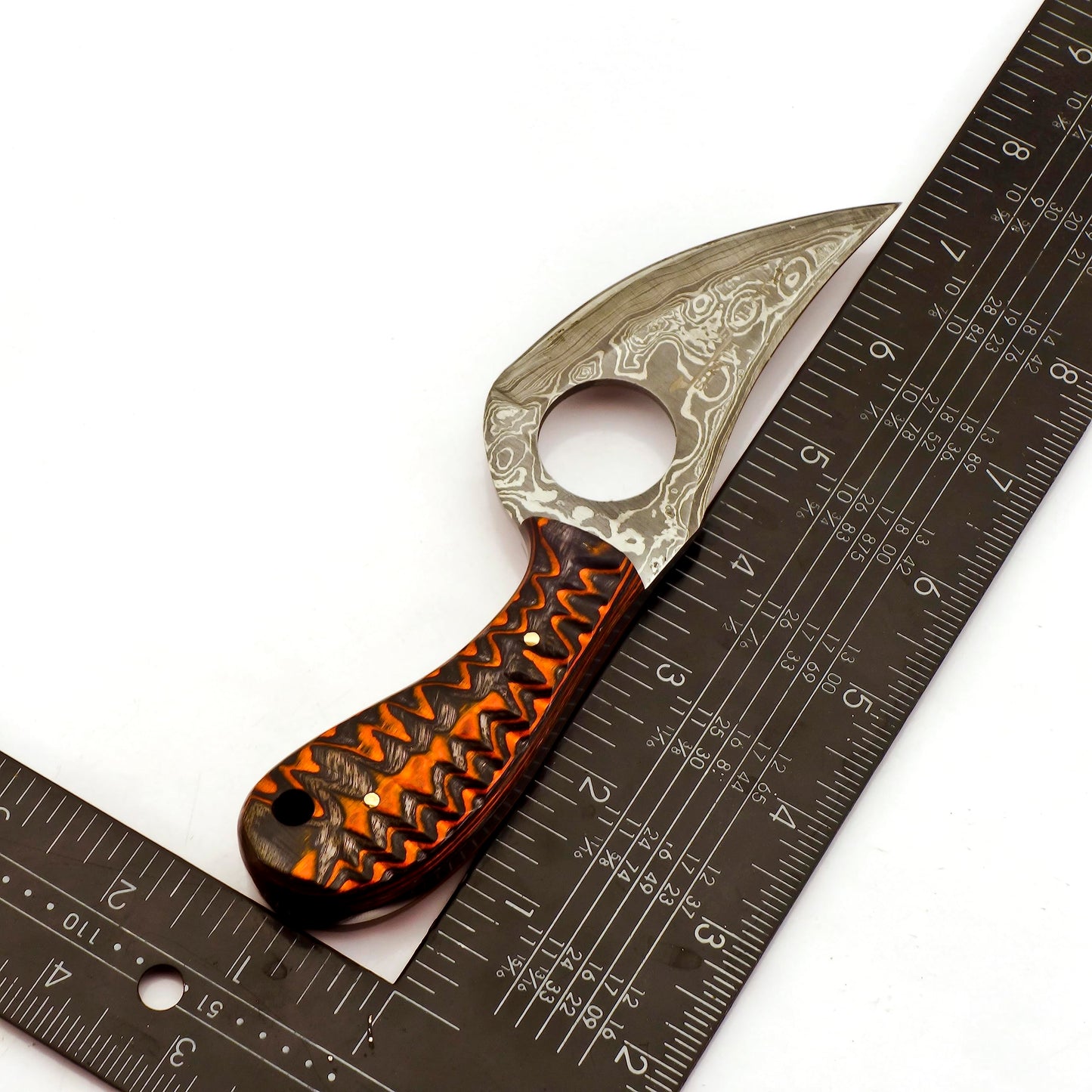 HUNTING HUNTS Predator Hunter - Handmade Damascus Knife with Leather Sheath - For Skinning, Camping, Outdoor - EDC 7” Fixed Blade Bushcraft Knives | Red Black Exotic Wood Handle