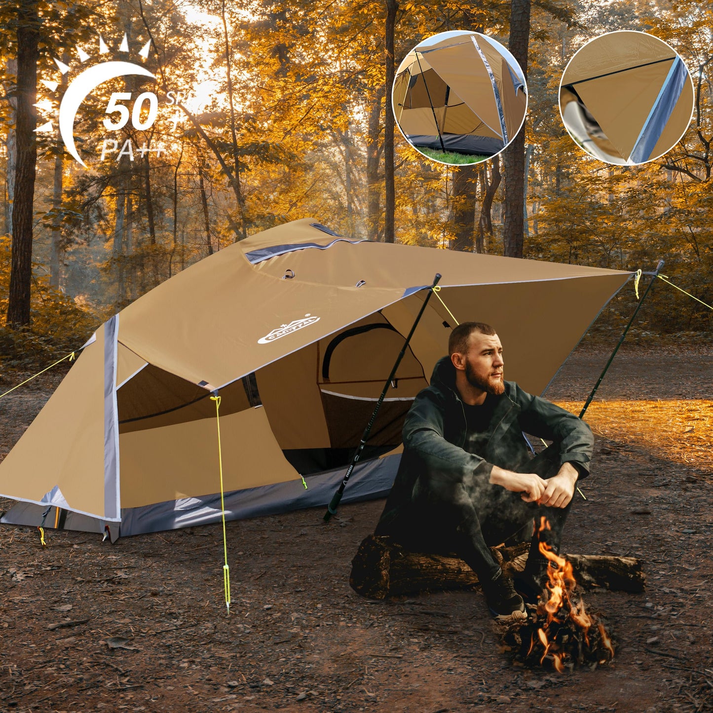 1 Person Backpacking Tent Waterproof Windproof Single Person Tent Lighweight Compact One Person Tent Easy Setup for Camping, Hiking, Mountaineering, Cycling, Biking - Khaki