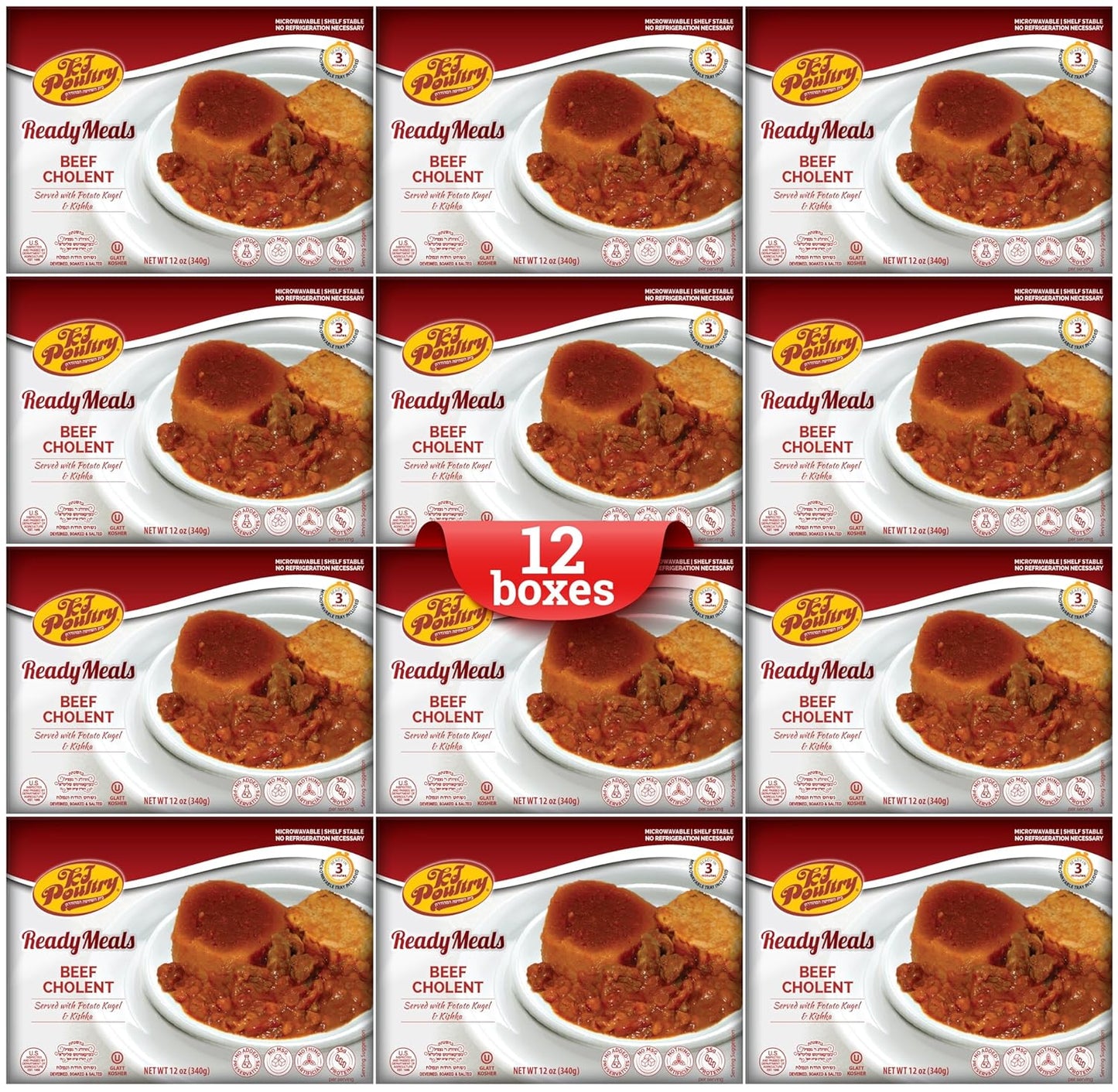 KJ Poultry Kosher Ready Meals - Beef Chulent & Kugel, MRE Meat Meals Ready to Eat, Shabbos Food (1 Pack) Prepared Entree Fully Cooked, Shelf Stable Microwave Dinner Travel, Military, Camping, Survival