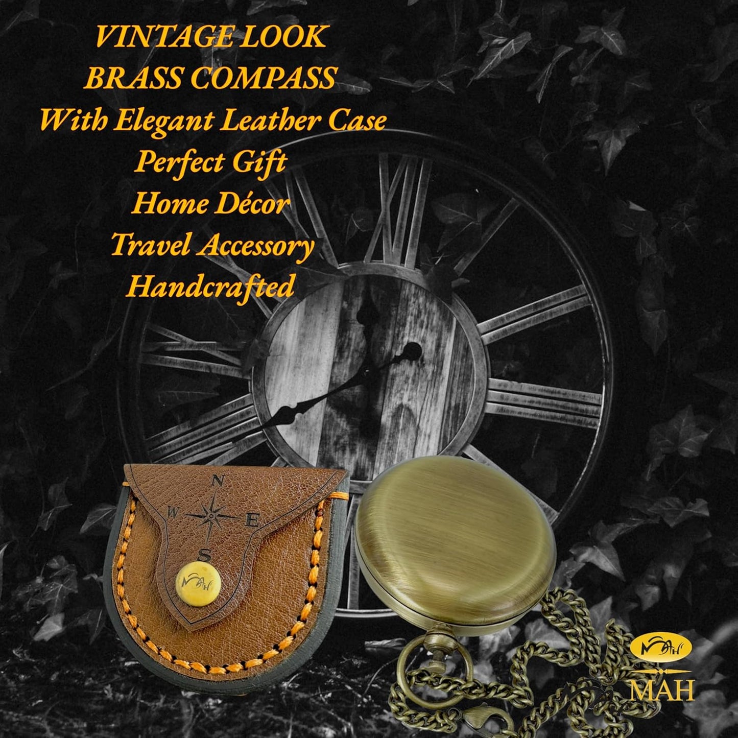 MAH Backpacking Navigation Handmade Brass Personalize Compass for Best Man Get Well Hiking Camping Hunting Trekking Sailing Adventure Travelling Graduation Day Birthday Gifts for Son Back to School