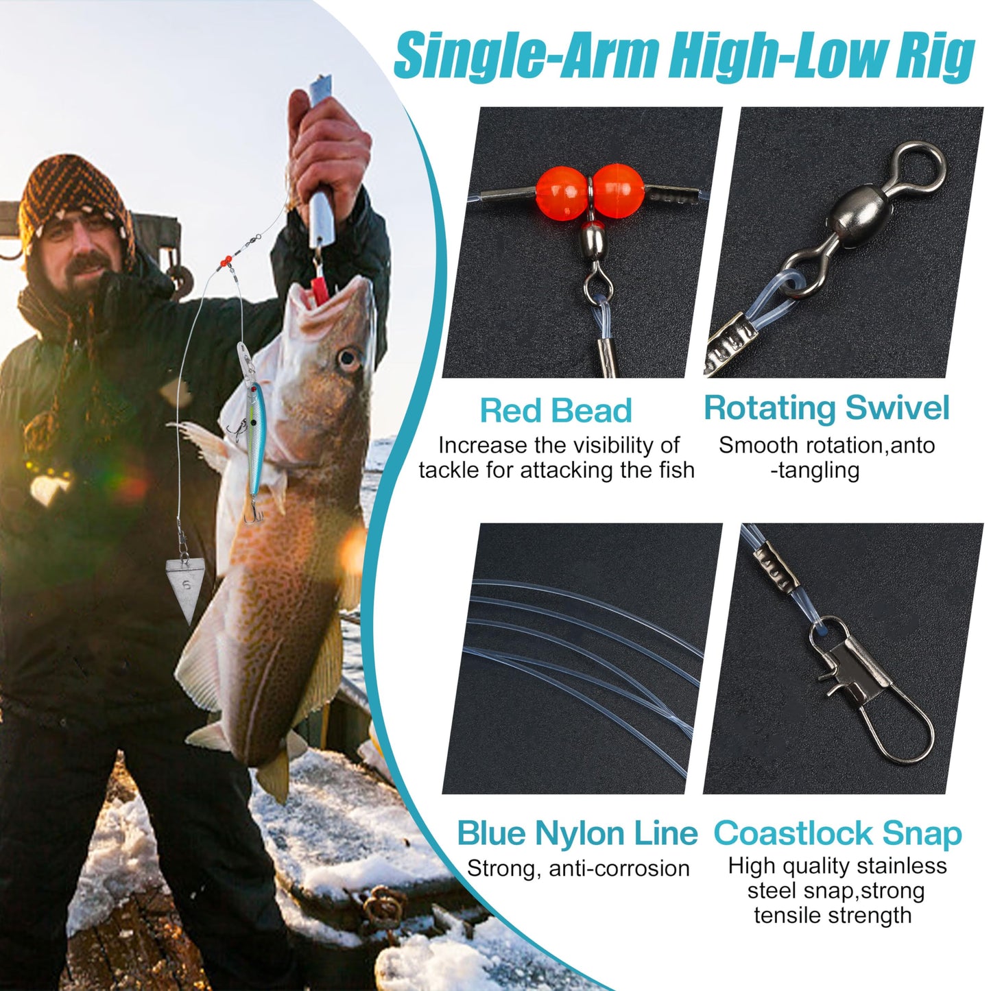 Fishing Leaders Saltwater Tackle Surf Fishing Rigs with Swivel Snaps High Strength Nylon Wire Leader Fishing Bottom Rigs Saltwater Fishing Gear Equipment(1rd-12pcs)