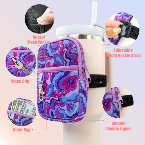 Axolotl Stanley Cup Accessories: Zip Pouch for 30oz & 40oz Water Bottles - Essential for Stanley Quencher Adventure Cup, Doubles as a Fanny Pack, Purse, Bag for Your Tumbler - Includes (Purple Groovy)