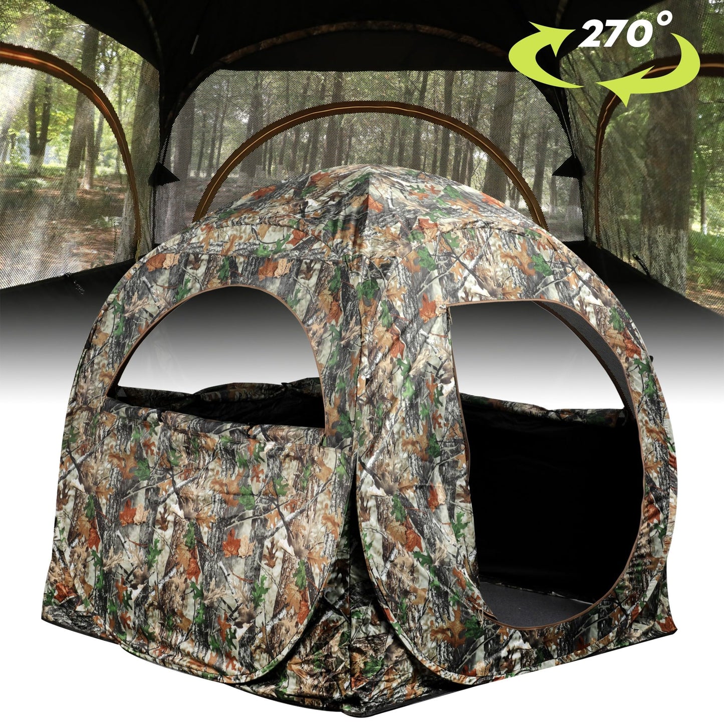 Lenotos Pop-Up Hunting Ground Blind with 270° See Through, Lightweight 1-2 Person Hunting Blind with Carrying Bag, 4-Panel Spring Steel, for Deer, Turkey Duck Hunting, Bow Hunting