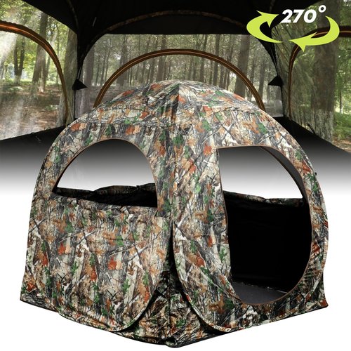 Lenotos Pop-Up Hunting Ground Blind with 270° See Through, Lightweight 1-2 Person Hunting Blind with Carrying Bag, 4-Panel Spring Steel, for Deer, Turkey Duck Hunting, Bow Hunting