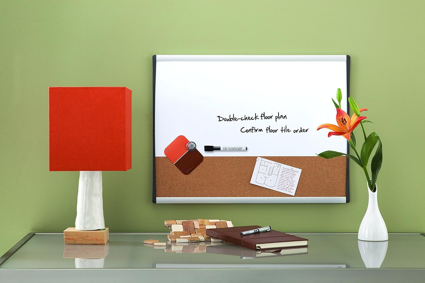 Quartet Combination Magnetic Whiteboard & Corkboard, 11" x 17", Combo White Board & Cork Board, Black/Silver Frame (79369)