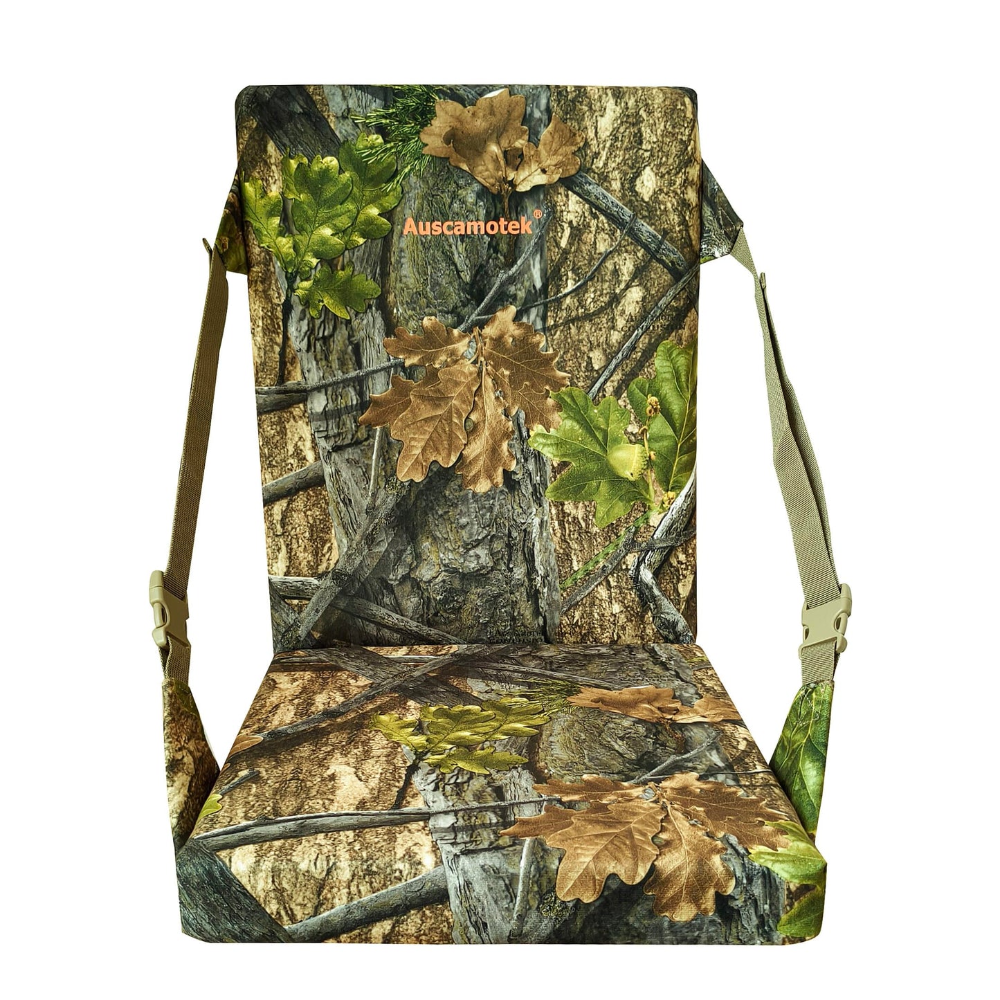 AUSCAMOTEK Camouflage Hunting and Stadium Seat Cushion with Backrest - 5cm Thick, Water-Resistant, Silent Material for Turkey Hunting Fishing Camping and Outdoor Activities (Spring Woodland Pattern)