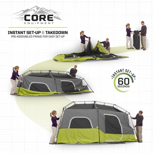 CORE 9 Person Instant Cabin Tent with Footprint and Tent Kit
