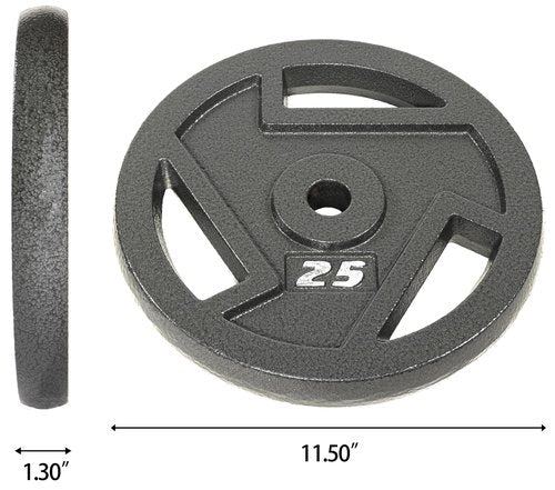 Signature Fitness Standard 1-Inch Cast Iron Plate Weight Plate for Strength Training and Weightlifting, Style #3, 25-Pound, Pack of 2