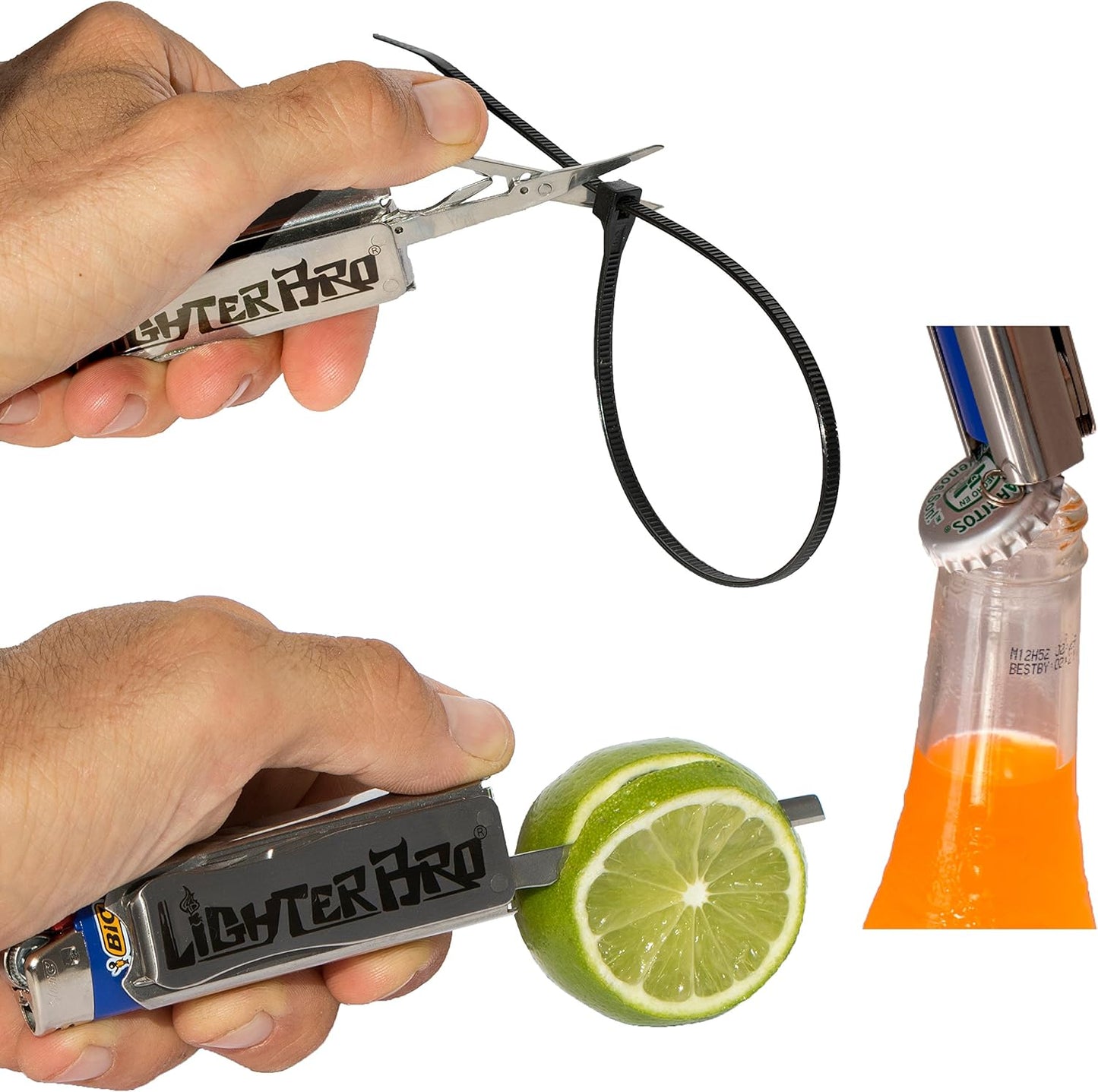 LighterBro Pro Lighter Sleeve - Multi-Tool - 420 Stainless Steel - Easily Fits Your Favorite Lighters - Includes Mini Pocket Knife, Ruler, Scissors, Screwdriver, Poker, Key Ring & More (Black)