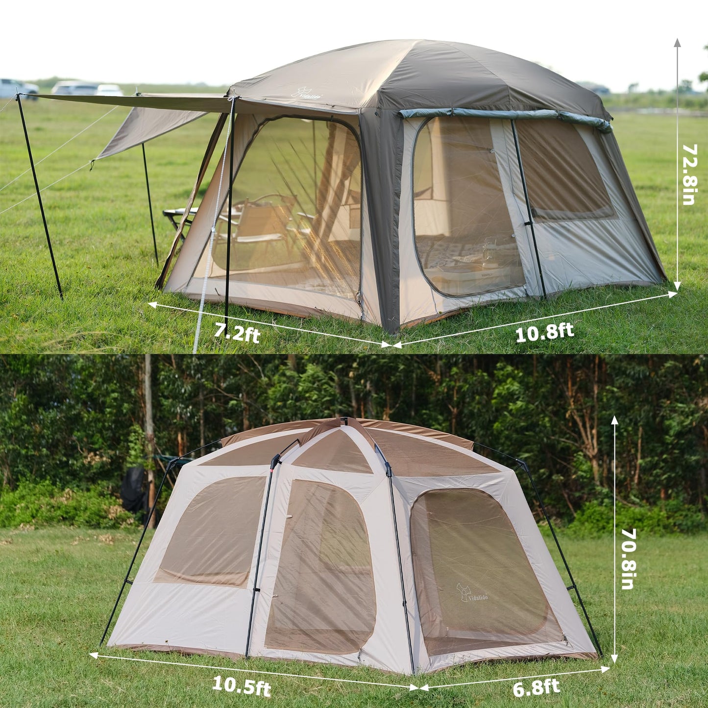 Vidalido 4-6 Person Camping Tent with 3 Door 2 Room Large Family Cabin Tents, Double Layer Waterproof Portable Glamping Tent, Big Tents for Outdoor Camping Hiking and Backpacking