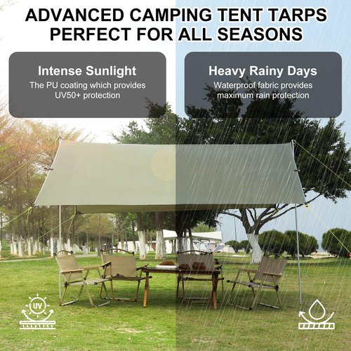 Gaomon Camping Tarp, 13X9FT Hammock Rain Fly Camping Tarp Waterproof with 2 Aluminum Poles, Lightweight Backpack Tent tarp for Traveling, Green