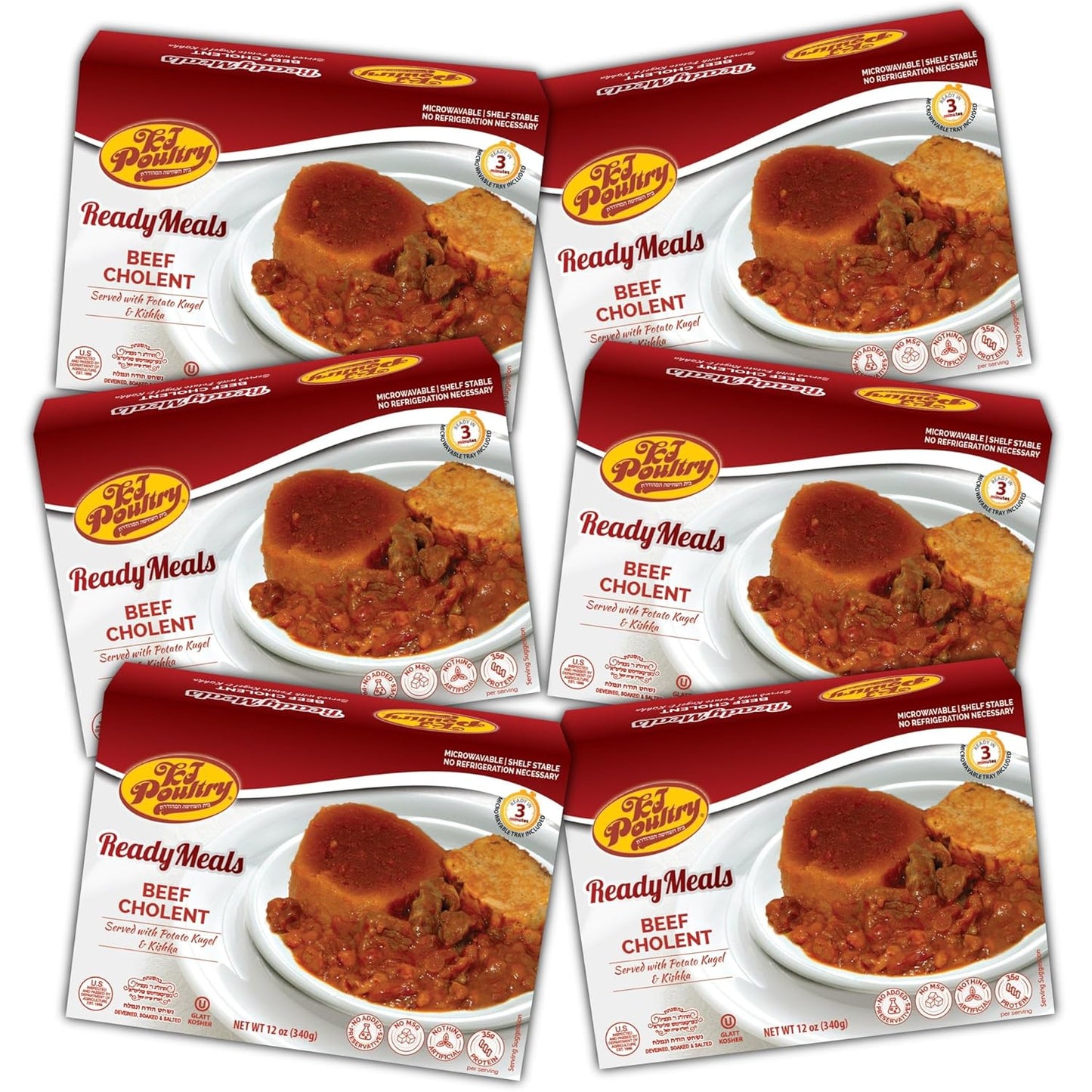 KJ Poultry Kosher Ready Meals - Beef Chulent & Kugel, MRE Meat Meals Ready to Eat, Shabbos Food (1 Pack) Prepared Entree Fully Cooked, Shelf Stable Microwave Dinner Travel, Military, Camping, Survival