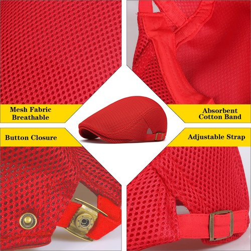 meioro Mens Breathable Mesh Summer Hat Adjustable Flat Cap Newsboy Beret Ivy Cap Irish Cabbie Fishing Hats(Orange+Red)