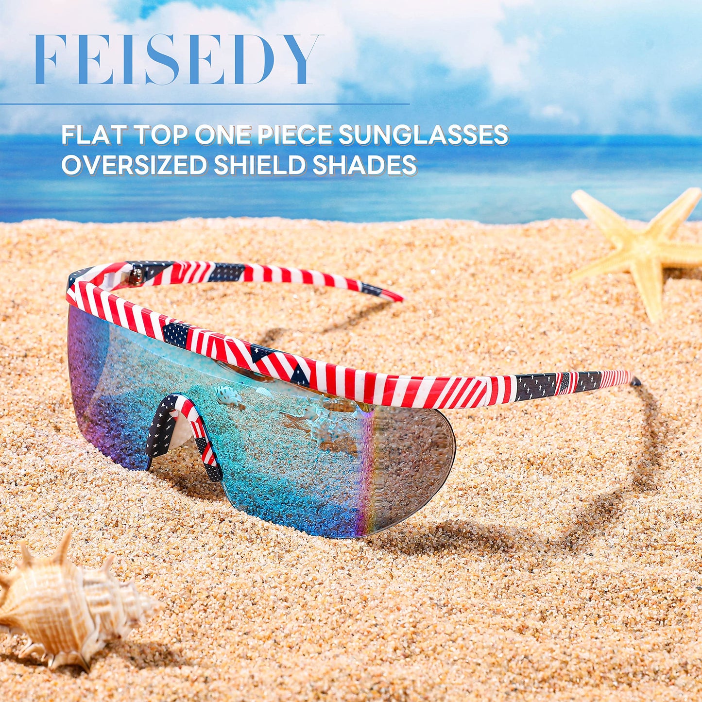FEISEDY Oversized Mirror Shield Sport 80s Sunglasses Ski Goggles Flat Top One Piece Futuristic Visor Women Men B2522