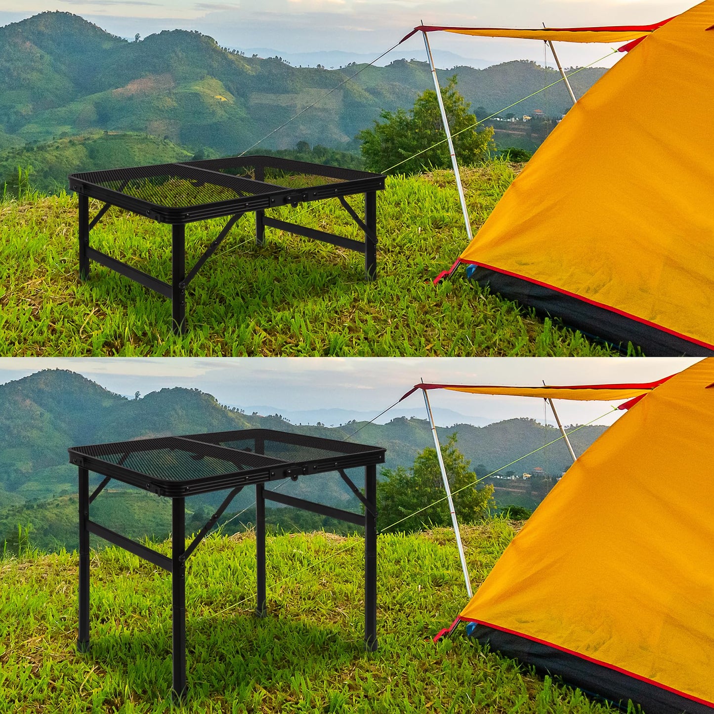 jkwokback 3ft x 2ft Grill Table Portable Camping Table and Grill Table Camping Table Portable Folding Table Outdoor Picnic Table,Height Adjustable Collapsible Table with Mesh Desktop