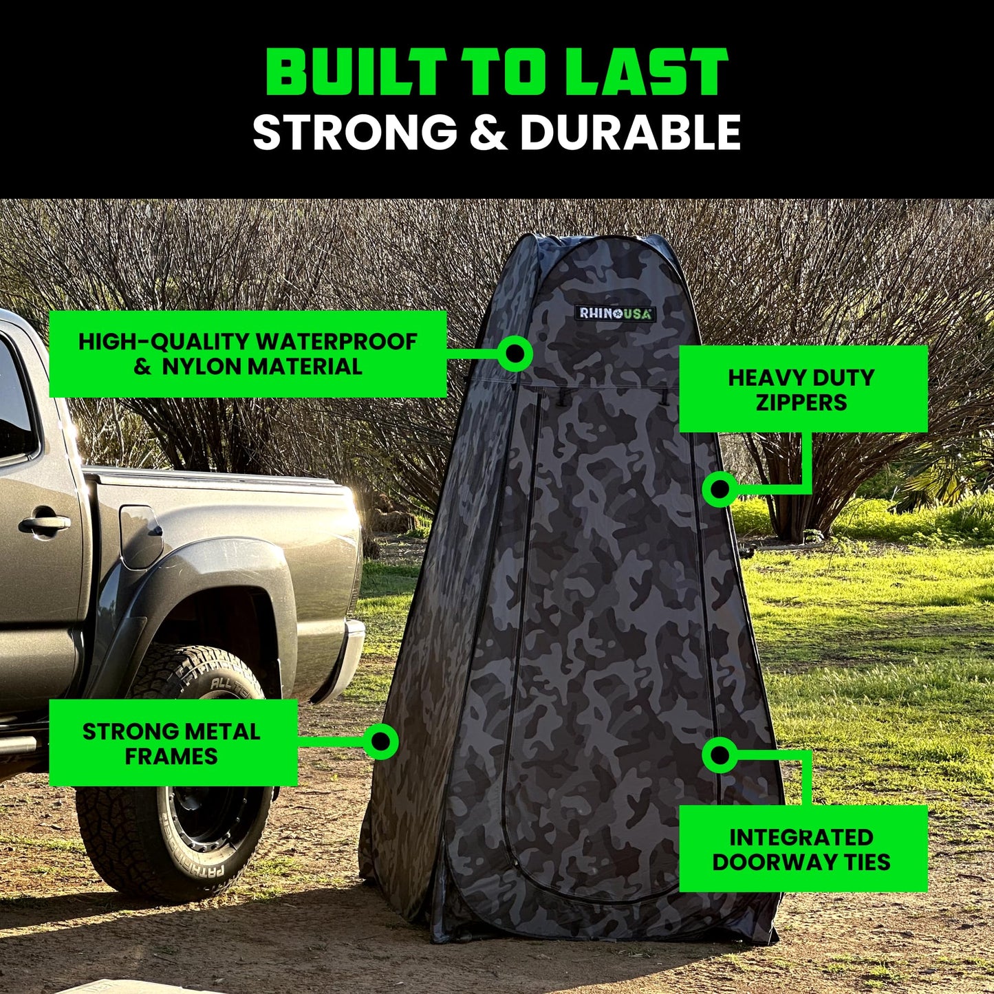 Rhino USA Portable Pop Up Privacy Changing Tent - Ultimate Outdoor Camping Shower, Camp Toilet, Rain Shelter for Beach and Camping - Lightweight and Sturdy, Instant Setup While On-The-Go