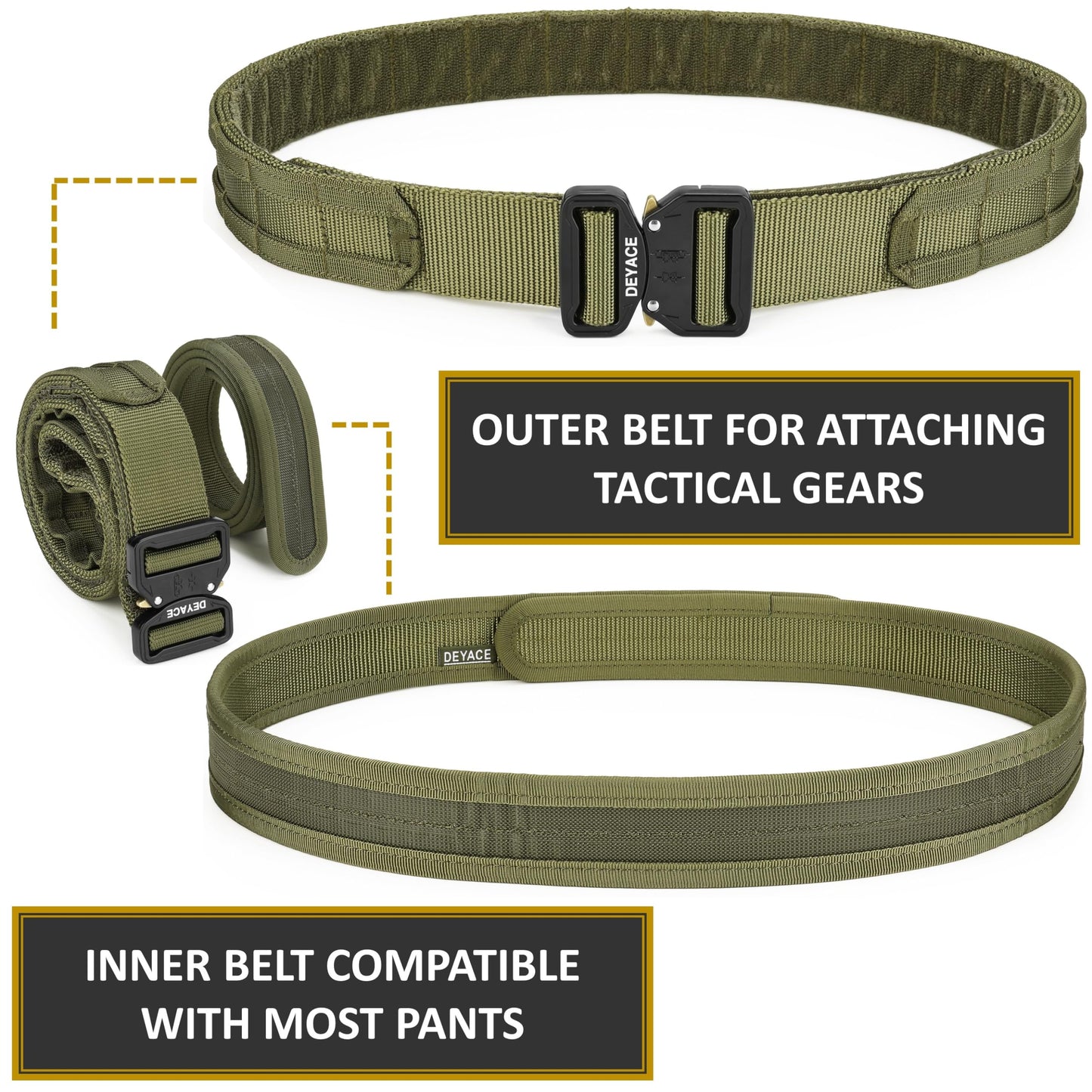 DEYACE Quick Release Battle Belt, 1.75'' Tactical MOLLE Heavy Duty and 1.5'' EDC Inner Belt for Law Enforcement, Shooter